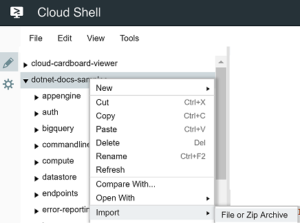 Use the Cloud Shell file browser to Import > File